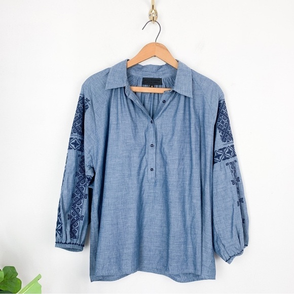 Nili Lotan Abby Romanian Chambray Embroidered Top Sz XS - Picture 3 of 10